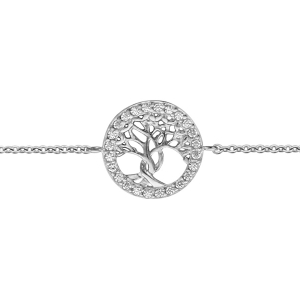 BRACELET ARGENT RHODIÉ ARBRE DE VIE OXYDES BLANCS SERTIS 16+2CM