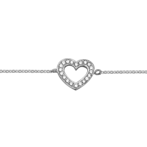 BRACELET ARGENT RHODIÉ COEUR AJOURE OXYDES BLANCS SERTIS 16+2CM
