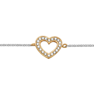 BRACELET ARGENT RHODIÉ COEUR AJOURE DORURE ROSE OXYDES BLANCS SERTIS 16+2CM