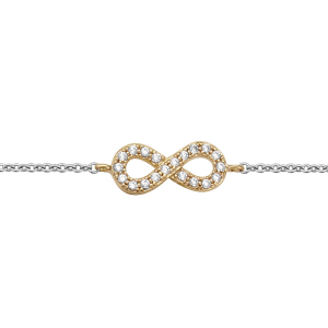 BRACELET ARGENT RHODIÉ INFINI DORURE JAUNE OXYDES BLANCS SERTIS 16+2CM