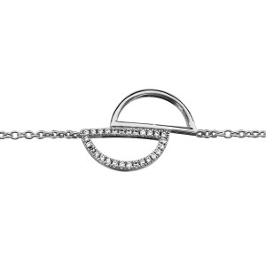 BRACELET ARGENT RHODIÉ 2 DEMI CERCLES EVIDES OXYDES BLANCS SERTIS 16+2CM