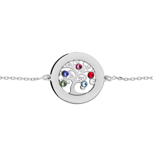 BRACELET ARGENT RHODIÉ ARBRE DE VIE 30MM OXYDES COULEURS SERTIS CONTOUR A GRAVER 16+3CM