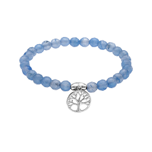 BRACELET ARGENT RHODIE EXTENSIBLE PIERRES NATURELLES AGATE  BLEU CLAIR ARBRE DE VIE