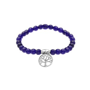 BRACELET ARGENT RHODIÉ EXTENSIBLE PIERRES NATURELLES AGATE  BLEU FONCE ARBRE DE VIE