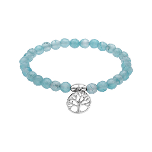 BRACELET ARGENT RHODIÉ EXTENSIBLE PIERRES NATURELLES AGATE BLEU GLACIAL ARBRE DE VIE