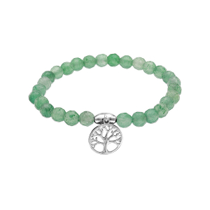 BRACELET ARGENT RHODIÉ EXTENSIBLE PIERRES NATURELLES AGATE VERTE ARBRE DE VIE