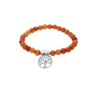 BRACELET ARGENT RHODIÉ EXTENSIBLE PIERRES NATURELLES AGATE ORANGE ARBRE DE VIE