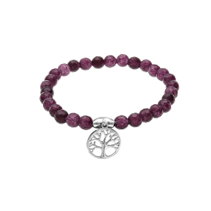 BRACELET ARGENT RHODIÉ EXTENSIBLE PIERRES NATURELLES AGATE VIOLETTE ARBRE DE VIE