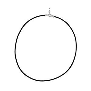 CORDON CUIR BOVIN NOIR 2MM ARGENT RHODIÉ 42+4CM