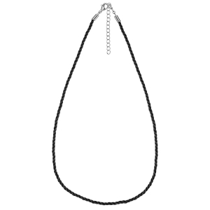 COLLIER ARGENT RHODIÉ CORDON COTON 2MM NOIR 42+5CM