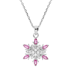 COLLIER ARGENT RHODIÉ FLOCON DE NEIGE OXYDES BLANCS ET ROUGES 42+3CM