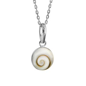 COLLIER ARGENT RHODIÉ PENDENTIF ROND 10MM COQUILLAGE OEIL DE SAINTE LUCIE COQUILLAGE 44,5CM