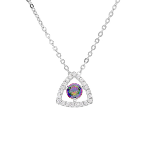 COLLIER ARGENT RHODIÉ PENDENTIF OXYDE ARC EN CIEL MYSTIQUE CONTOUR OXYDES BLANCS SERTIS 42+3CM