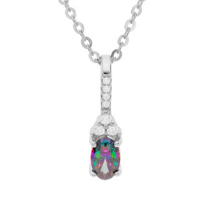 COLLIER ARGENT RHODIÉ PENDENTIF OXYDE ARC EN CIEL MYSTIQUE CONTOUR OXYDES BLANCS SERTIS 42+3CM