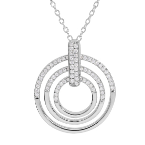 COLLIER ARGENT RHODIÉ 3 CERCLES AVEC OXYDES BLANCS SERTIS 41+4CM