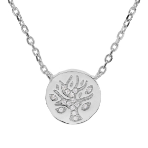COLLIER ARGENT RHODIÉ ROND 12MM ARBRE DE VIE AVEC OXYDES BLANCS SERTIS 42+3CM