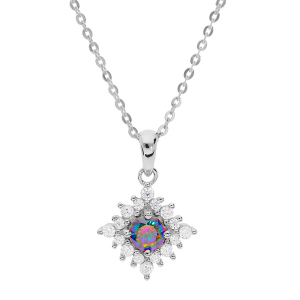 COLLIER ARGENT RHODIÉ OXYDE ARC EN CIEL MYSTIQUE ET OXYDES BLANCS SERTIS 42+3CM