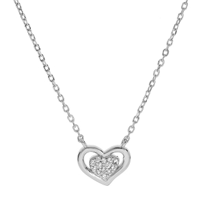 COLLIER ARGENT RHODIÉ COEUR OXYDES BLANCS SERTIS 42+3CM
