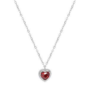 COLLIER ARGENT RHODIÉ COEUR OXYDE GRENAT 42+3CM
