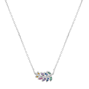 COLLIER ARGENT RHODIÉ FEUILLE OXYDES MULTICOULEURS 42+3CM