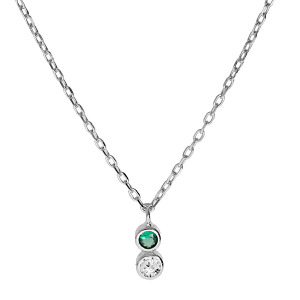 COLLIER ARGENT RHODIÉ 2 OXYDES BLANC ET VERT SERTIS CLOS  40+2+2CM