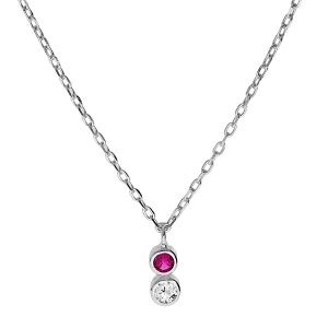 COLLIER ARGENT RHODIÉ 2 OXYDES BLANC ET FUSCHIA SERTIS CLOS  40+2+2CM