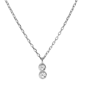 COLLIER ARGENT RHODIÉ 2 OXYDES BLANCS SERTIS CLOS  40+2+2CM