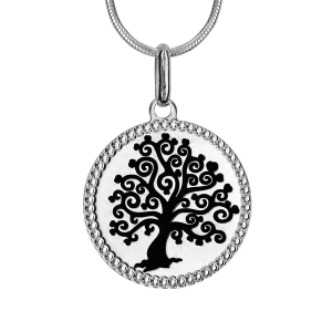 COLLIER ARGENT RHODIÉ PENDENTIF ARBRE DE VIE EMAILLÉ 40+3CM