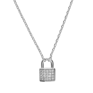 COLLIER ARGENT RHODIÉ CADENAS OXYDES BLANCS SERTIS 40+5CM