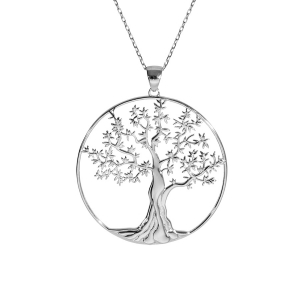 COLLIER ARGENT MASSIF ARBRE DE VIE DIAM 35 mm  44+5CM