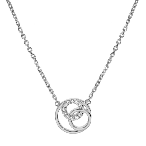 COLLIER ARGENT RHODIÉ CERCLES OXYDES BLANCS SERTIS 38+4CM