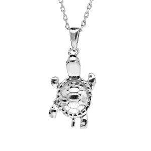 COLLIER ARGENT RHODIÉ PENDENTIF TORTUE 40+5CM