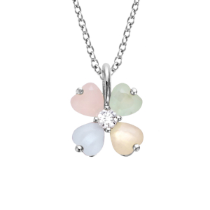 COLLIER ARGENT RHODIÉ FORME FLEUR VERRE OPAQUE PASTEL 40+4CM