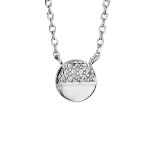 COLLIER ARGENT RHODIÉ PASTILLE OXYDES BLANCS SUR DEMI FACE 42+3CM