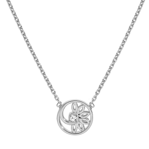 COLLIER ARGENT RHODIÉ FLEUR OXYDES BLANCS SERTIS 38+4CM