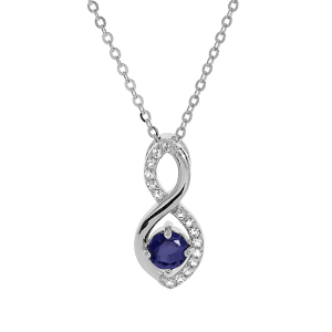COLLIER ARGENT RHODIÉ PENDENTIF INFINI OXYDES BLEUS ET BLANCS SERTIS 40+5CM