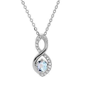 COLLIER ARGENT RHODIÉ PENDENTIF INFINI TOPAZE BLEU VERITABLE ET OXYDES BLANCS SERTIS 40+5CM