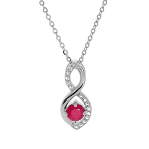 COLLIER ARGENT RHODIÉ PENDENTIF INFINI OXYDES ROUGES ET BLANCS SERTIS 40+5CM