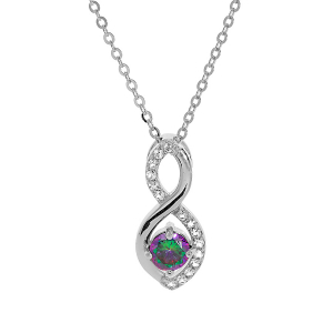 COLLIER ARGENT RHODIÉ PENDENTIF INFINI OXYDES MYSTIQUE ET BLANCS SERTIS 40+5CM