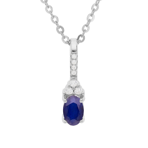 COLLIER ARGENT RHODIÉ PENDENTIF OXYDES BLEU ET BLANCS SERTIS 40+5CM