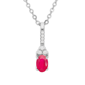 COLLIER ARGENT RHODIÉ PENDENTIF OXYDES ROUGE ET BLANCS SERTIS 40+5CM