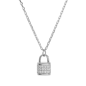 COLLIER ARGENT RHODIÉ PENDENTIF CADENAS OXYDES BLANCS 40+2+2CM