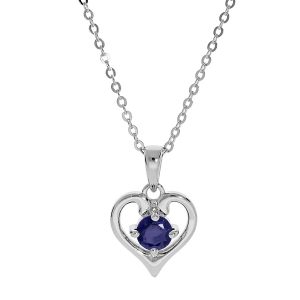 COLLIER ARGENT RHODIÉ PENDENTIF COEUR OXYDE BLEU SERTI 40+5CM
