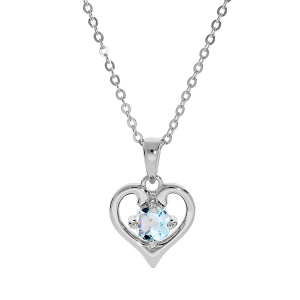 COLLIER ARGENT RHODIÉ PENDENTIF COEUR TOPAZE BLEU VÉRITABLE 40+5CM