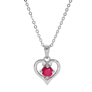 COLLEIR ARGENT RHODIÉ PENDENTIF COEUR OXYDE ROUGE SERTI 40+5CM