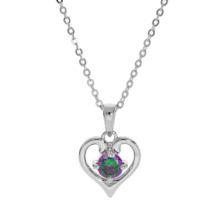 COLLIER ARGENT RHODIÉ PENDENTIF COEUR OXYDE MYSTIQUE SERTI 40+5CM