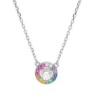 COLLIER ARGENT RHODIÉ ROND OXYDES MULTI COULEURS 42+3CM