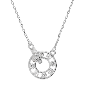 COLLIER ARGENT RHODIÉ CERCLE OXYDES BLANCS 40+5CM