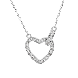 COLLIER ARGENT RHODIÉ COEUR OXYDES BLANCS SERTIS 40+5CM