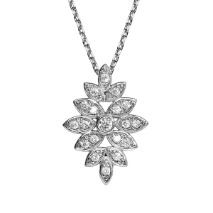 COLLIER ARGENT RHODIÉ PENDENTIF FLEUR OXYDES BLANCS SERTIS 42+3CM